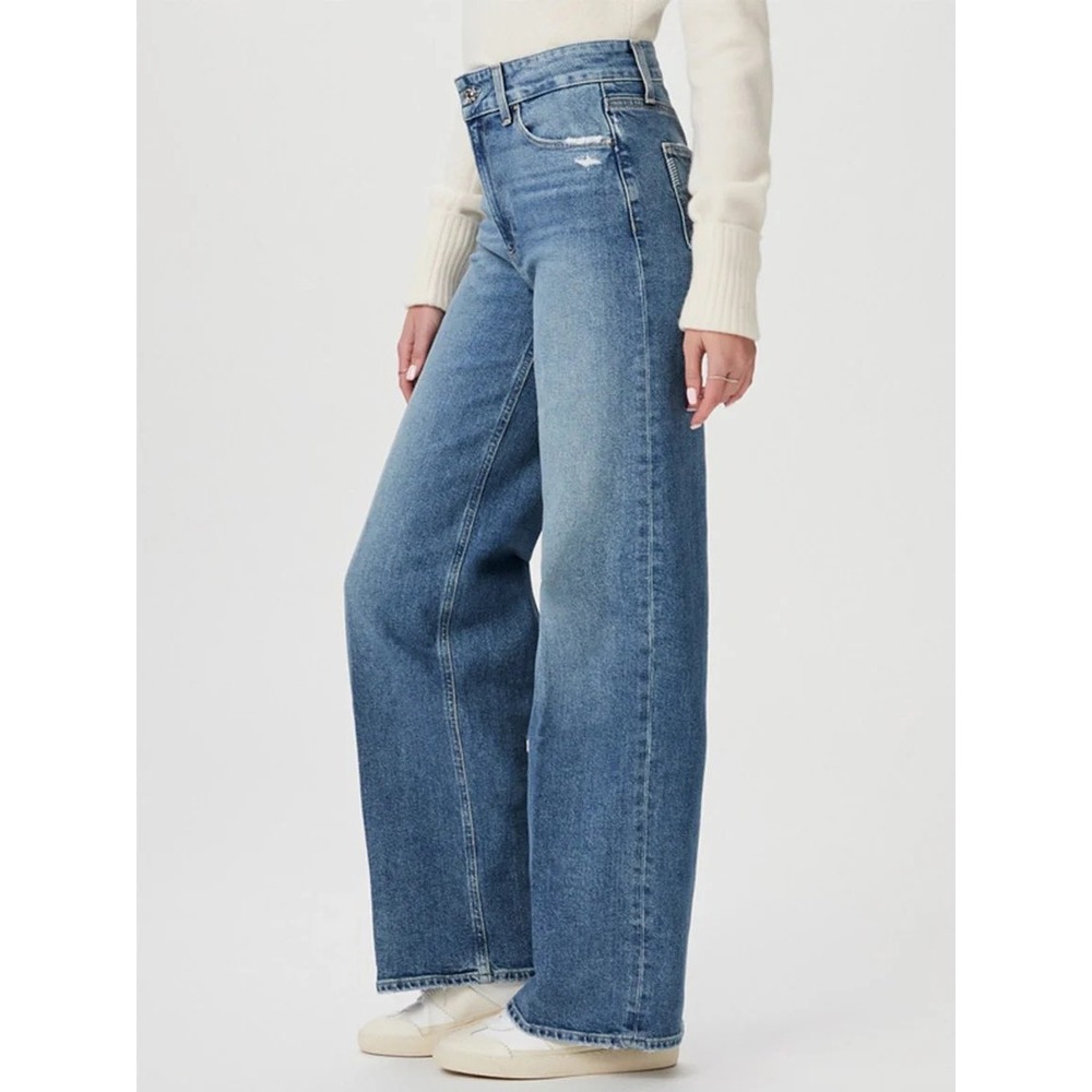 PAIGE Sasha High Rise Wide Leg Jeans Storybook Distressed Blue 25